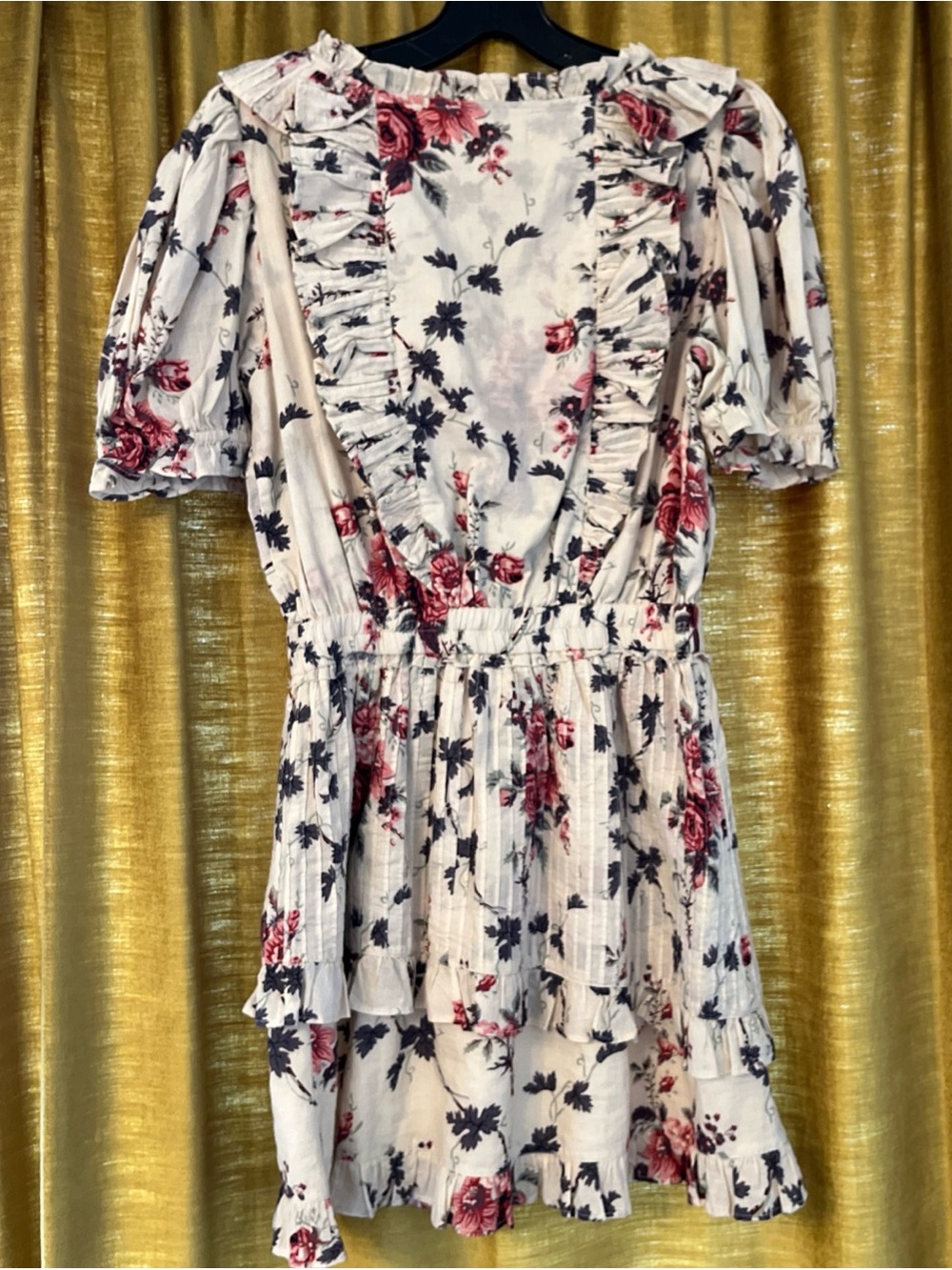 LoveShackFancy Floral Roses Tiered Ruffle Mini Dress Cotton Sz S - Picture 6 of 7